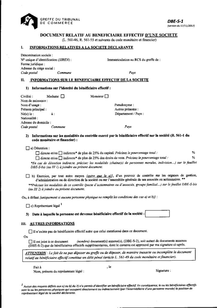 Extrait Du Registre National Des Bénéficiaires Effectifs